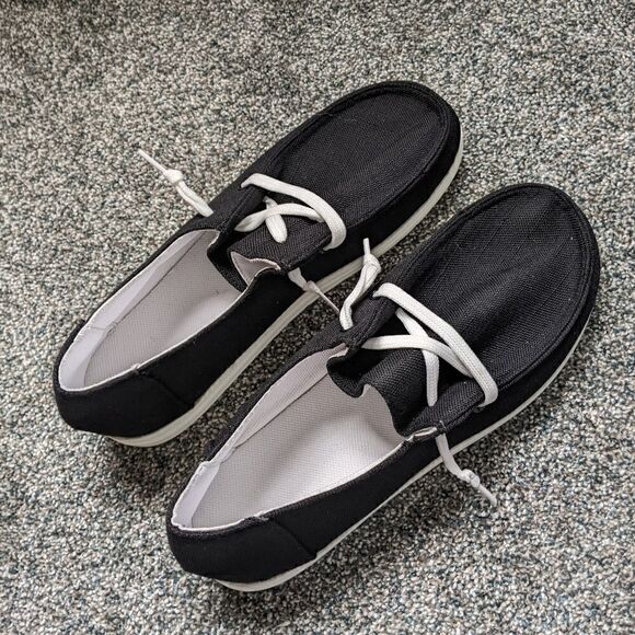 NEW!! Black Canvas Slip On Sneakers - Picture 1 of 7